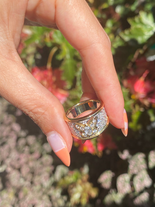 18k two tone diamond butterfly ring size 6.5