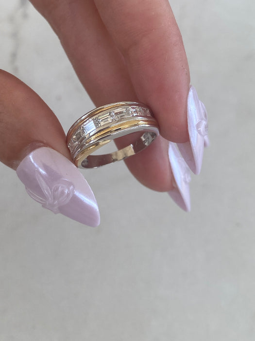 Vintage Platinum 900 Emerald-Cut Diamond Ring