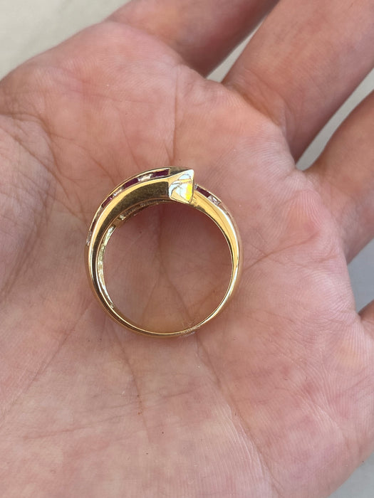Vintage 18K Ruby & Diamond Checkerboard Bypass Ring