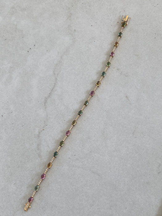 14K Natural Multicolor Tourmaline & Diamond Bracelet