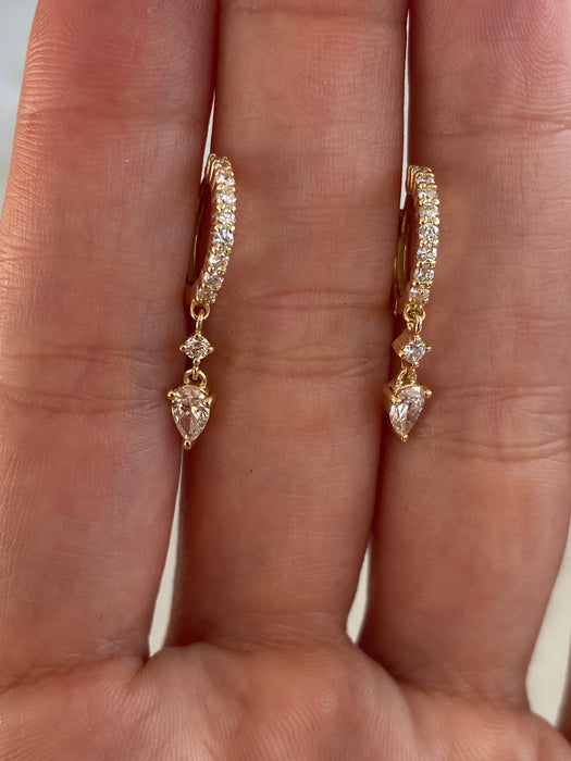 14K Gold Lab Diamond Huggie Earrings with Articulated Charms