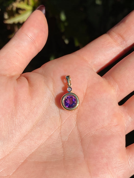 14k bezel set amethyst diamond pendant