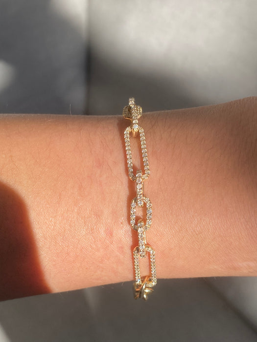 14K Gold Diamond Paperclip Bracelet – 1.25 TCW Natural Round Diamonds – Adjustable 6.5–7”