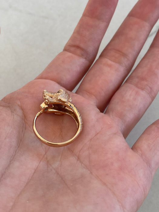 Vintage 18K Rose Gold Diamond Dog Ring