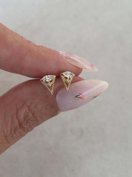 14K Lab Diamond Triangle Single Flat Back Stud Earring