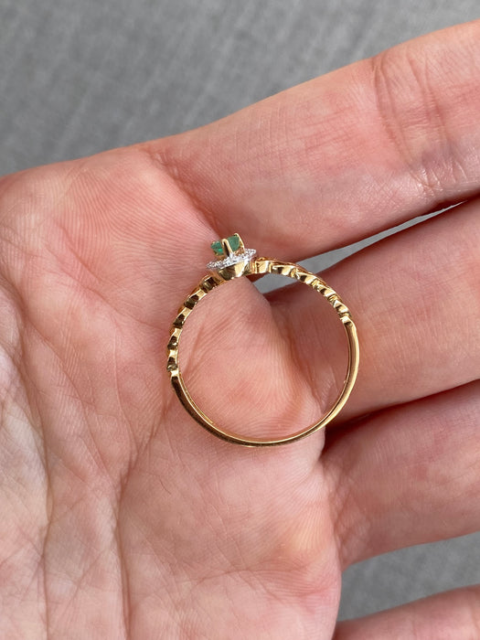 14K Emerald & Diamond Halo Ring