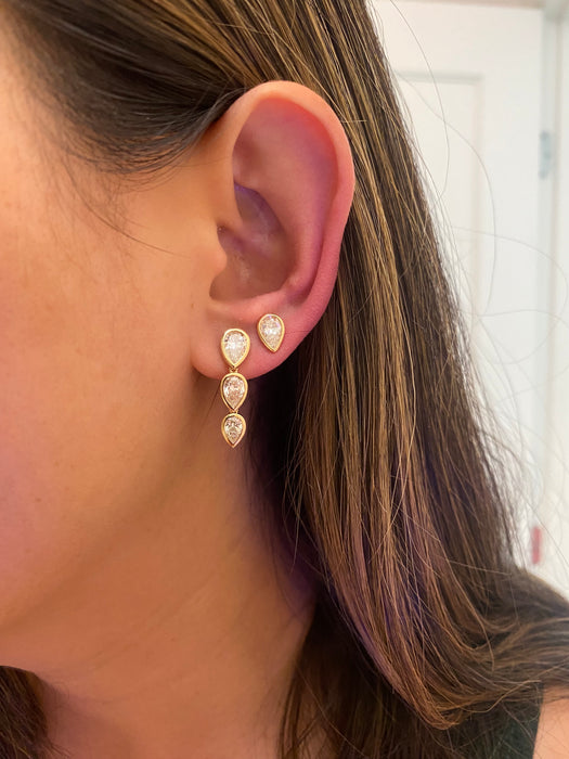 14k bezel set 3.3 carat lab diamond pear earrings