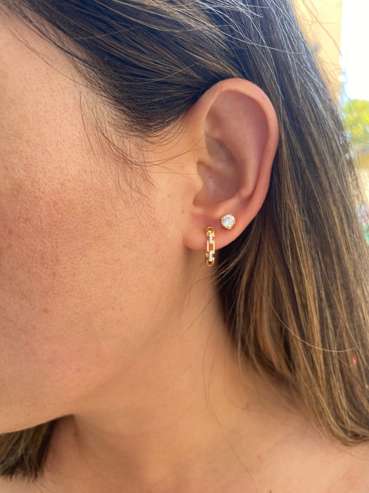 14k Gold Diamond Link Huggie Earrings