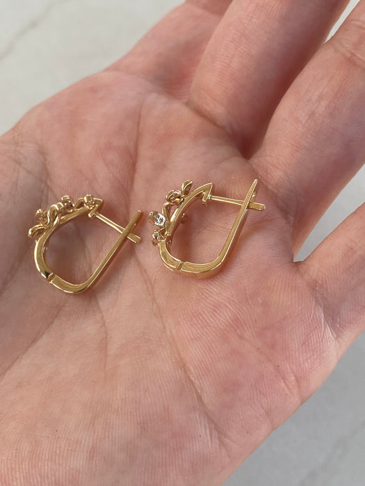 14K Natural Diamond Flower Huggies