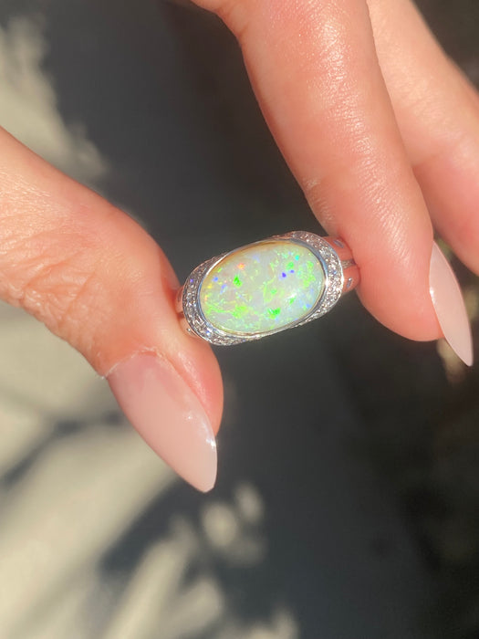 Platinum opal diamond ring size 7