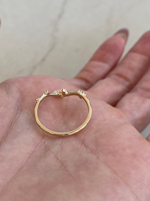 14K Gold Rose Cut & Round Brilliant Lab Diamond Chevron Ring