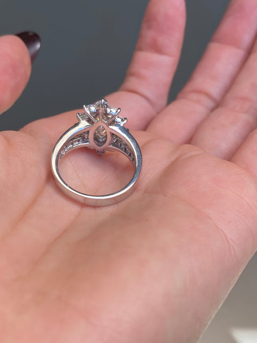 Platinum 900 3.83 tcw marquise diamond ring size 7