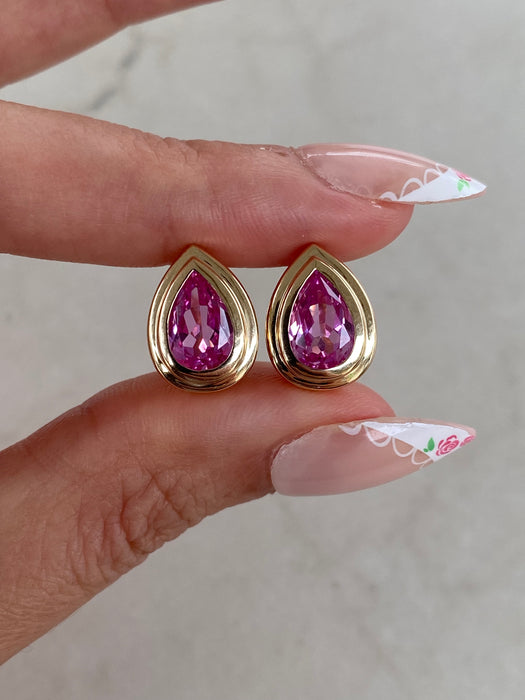 14K 3.3 TCW Pink Sapphire Lab-Grown Huggie Earrings