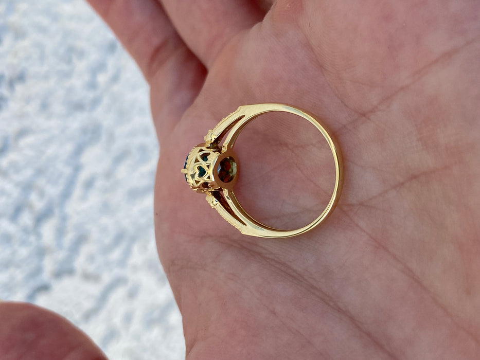 18K Gold Blue Topaz & Diamond Halo Ring