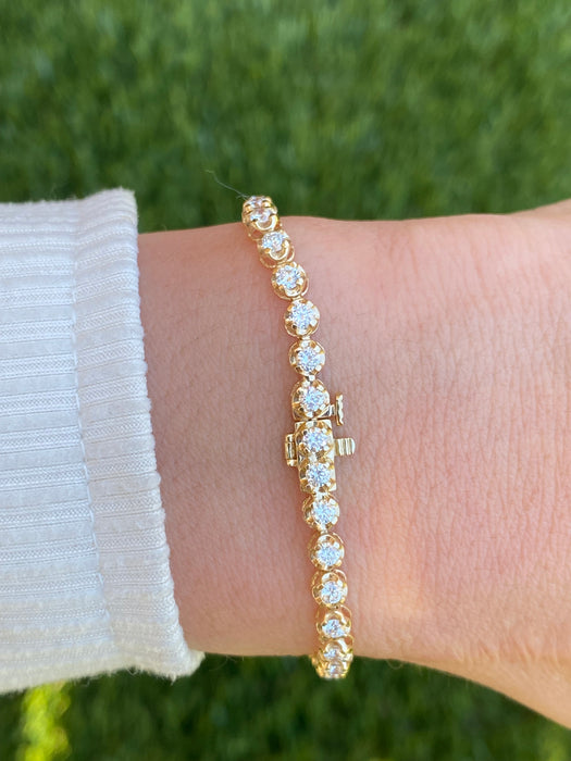 14K Gold Lab Diamond Tennis Bracelet – 2.3 TCW Cupcake Setting, 7”
