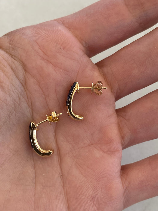 14K Gold Blue Sapphire & Diamond J-Huggie Earrings