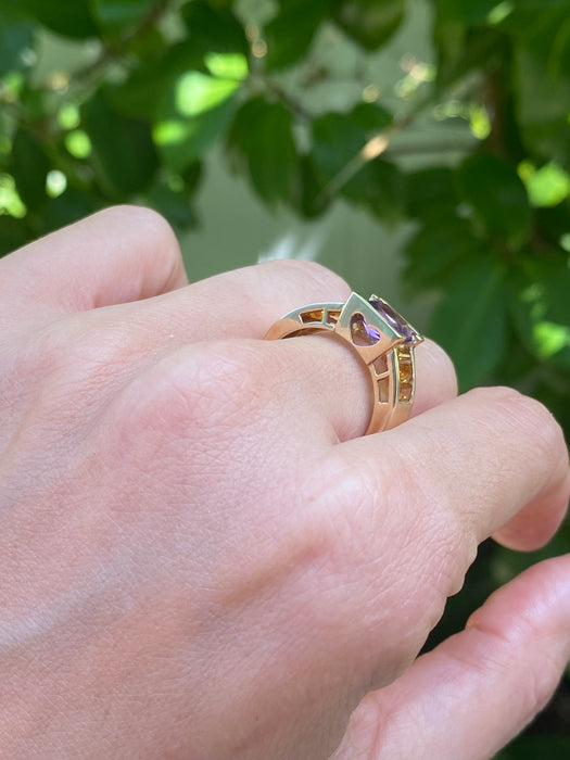 14k amethyst citrine heart ring size 7.25