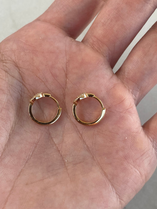 14K Natural Diamond Smiley Huggie Earrings