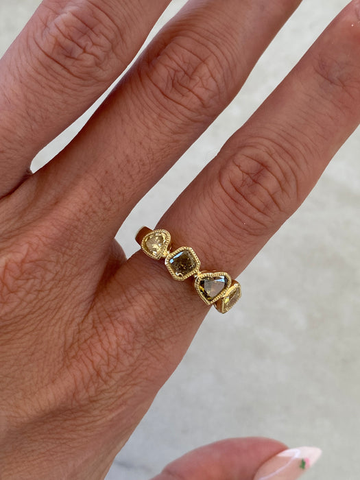 18K Natural Yellow & Champagne Diamond Multi-Shape Bezel Ring