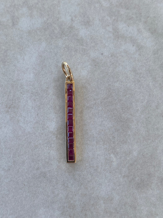 14K Gold 1 Carat Princess Cut Ruby Bar Pendant