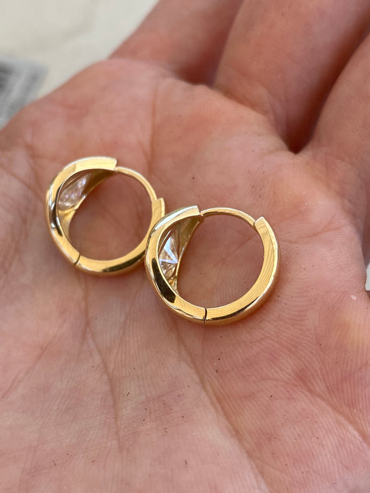 14K Gold Flush Set 1.5 Carat Lab Pear Diamond Huggie Earrings