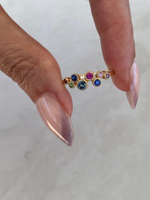 14K Gold Rainbow Gemstone Bezel Set Ring