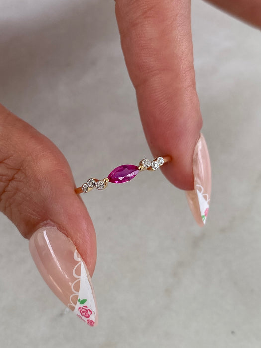 14K Ruby & Diamond East West Ring