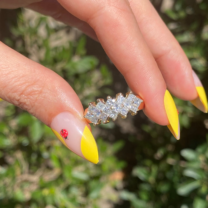 Vintage 14K Gold Princess Cut Diamond Cluster Ring – 1.50 TCW – Size 6.25