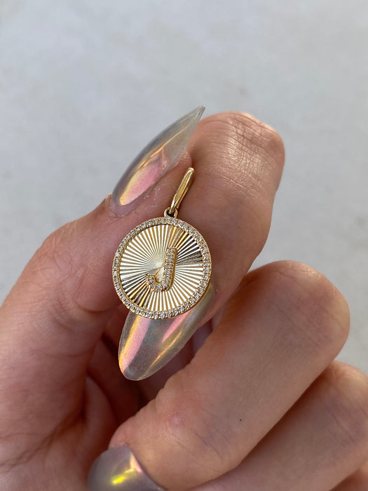 14K Gold Fluted Diamond Initial Pendant Letter J
