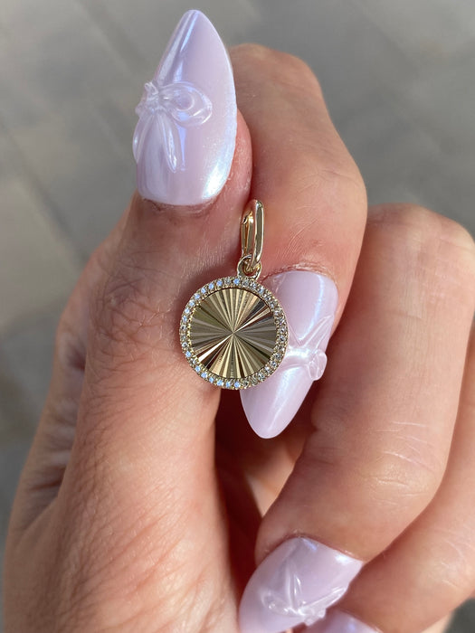 14K Gold Fluted Diamond Disc Charm
