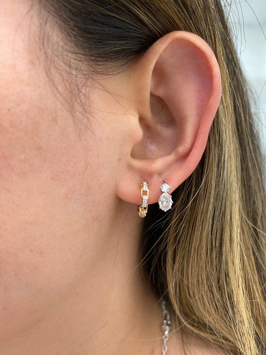 14K Two-Tone Gold Diamond Mariner Huggie Earrings