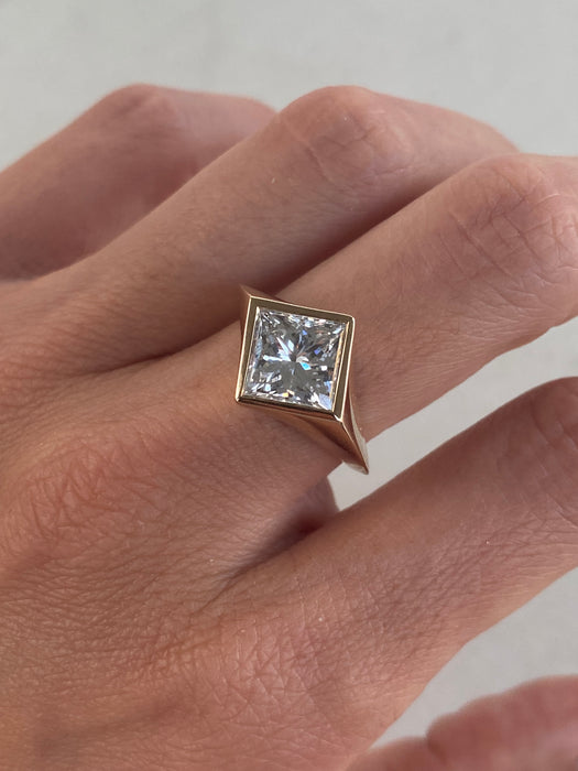 14K 3.03 Carat Bezel-Set Princess-Cut Lab Diamond Ring
