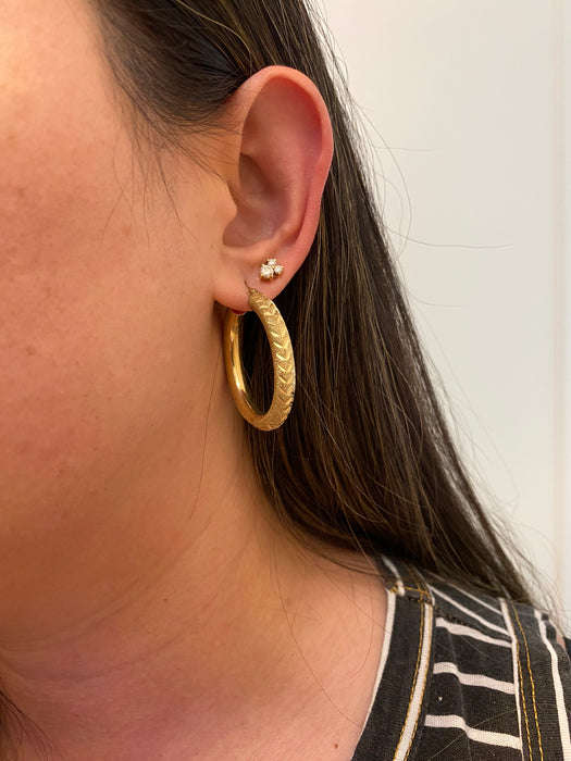 14k diamond cut textured hoop earrings