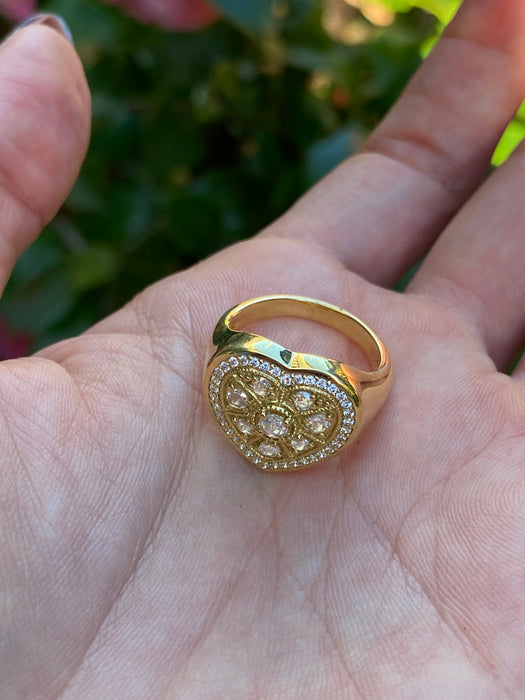 18k rose cut diamond heart ring size 6.5