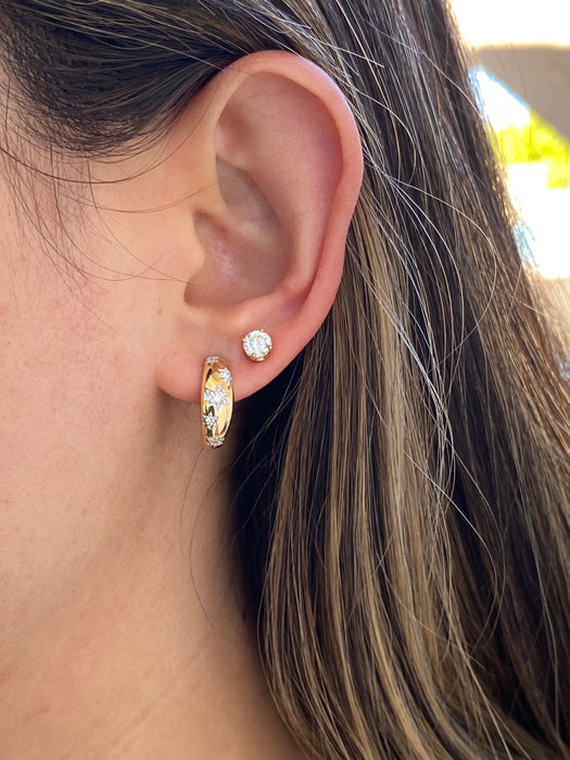 14K Gold Diamond Star Huggie J Hoop Earrings – 0.25 TCW