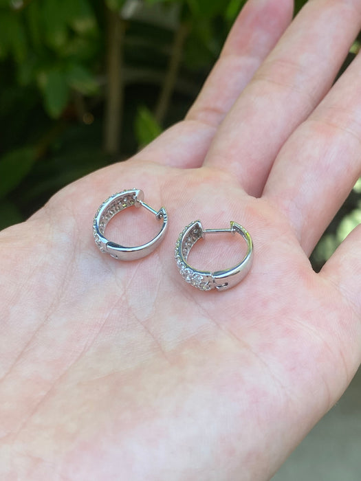 Platinum 950 1 carat triple row diamond hoop earrings