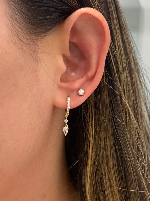 14K Gold Lab Diamond Huggie Earrings with Articulated Charms