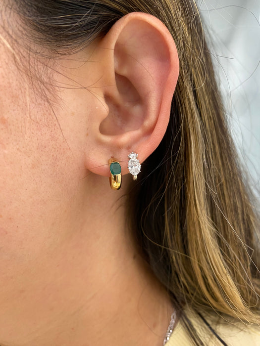 14K Natural Emerald Reversible Huggie Earrings