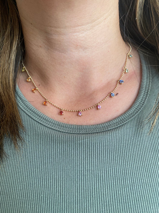14K Gold Rainbow Pear Sapphire Station Bead Necklace — 2.20 Carats