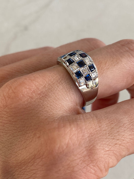 Vintage 18K White Gold Blue Sapphire & Asscher Cut Diamond Ring – 1.62 TCW