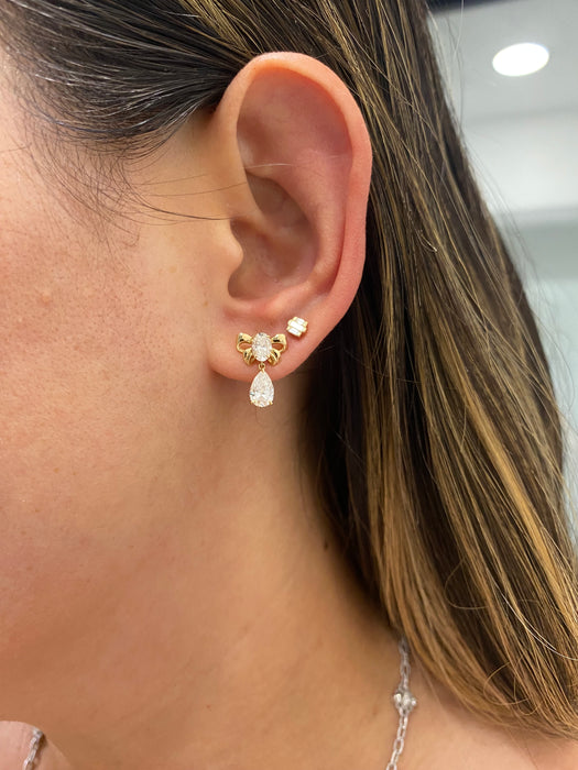 14K 1.8 TCW Lab Diamond Bow & Pear Drop Earrings