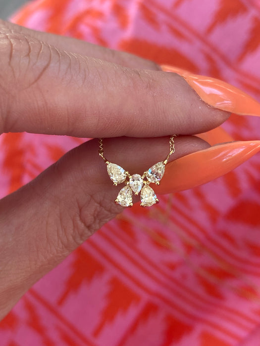 18K Gold Bow Butterfly Natural Diamond Necklace