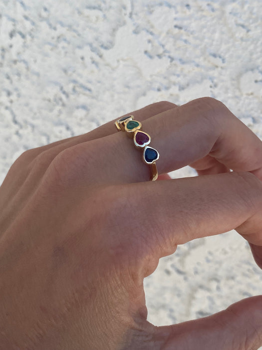 14k bezel set rainbow heart ring size 6.5