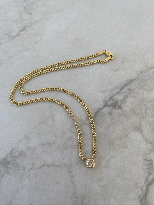 14K Gold 1 Carat Natural Diamond Curb Chain Necklace 16”