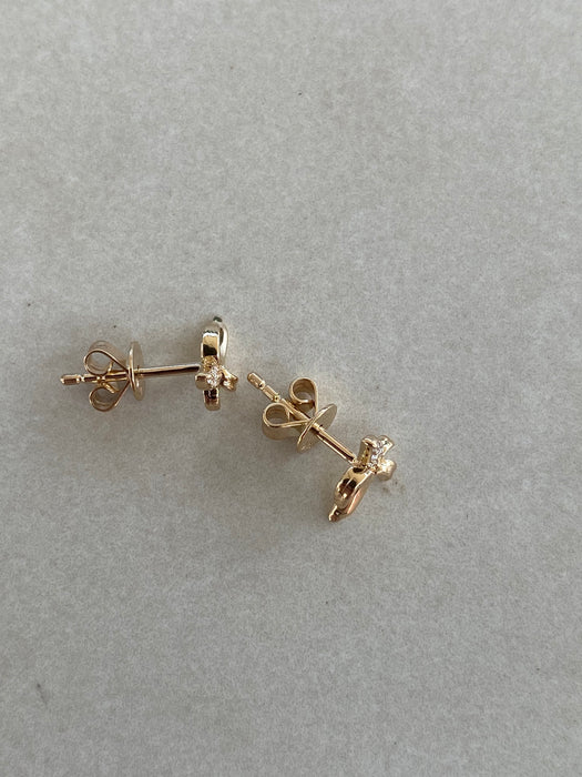 14K Gold Diamond Banana Stud Earrings