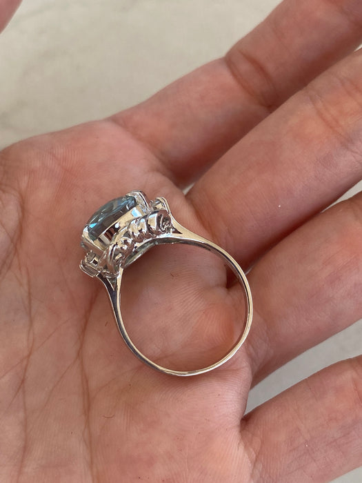 Vintage Platinum 900 Aquamarine & Diamond Ring