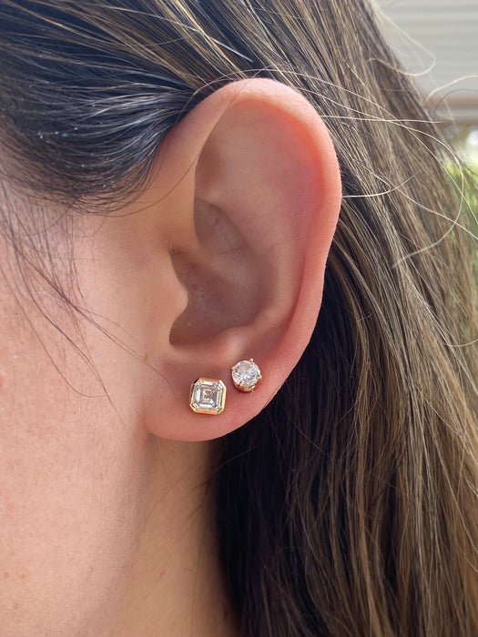14K Bezel Set Lab Diamond Asscher Cut Stud Earrings- 1.5 TCW