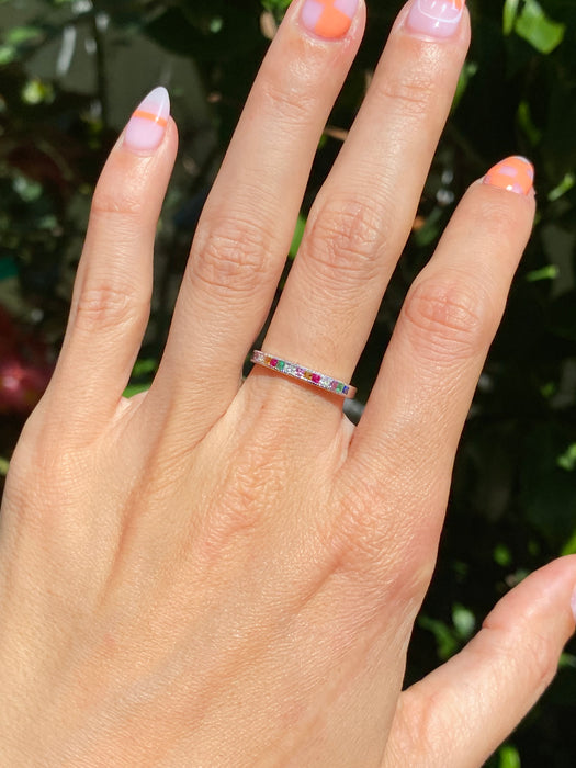 14k white gold rainbow ring size 6.5