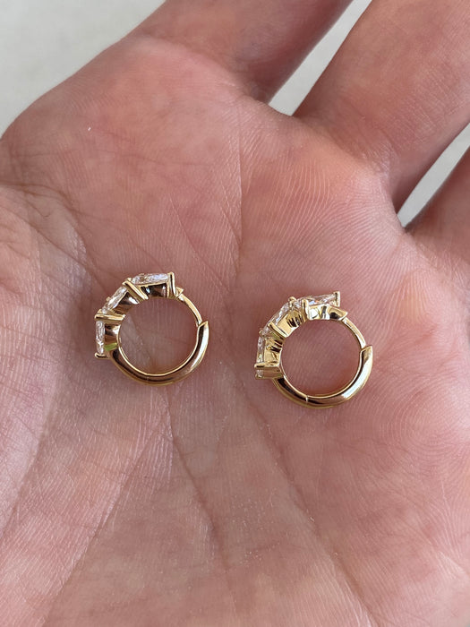 14K Gold Lab Diamond Pear Huggie Earrings