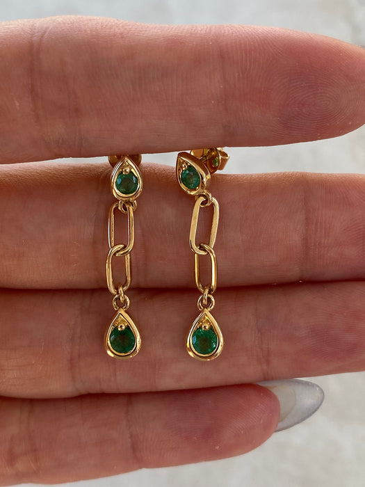 14K Natural Emerald Teardrop Dangle Earrings